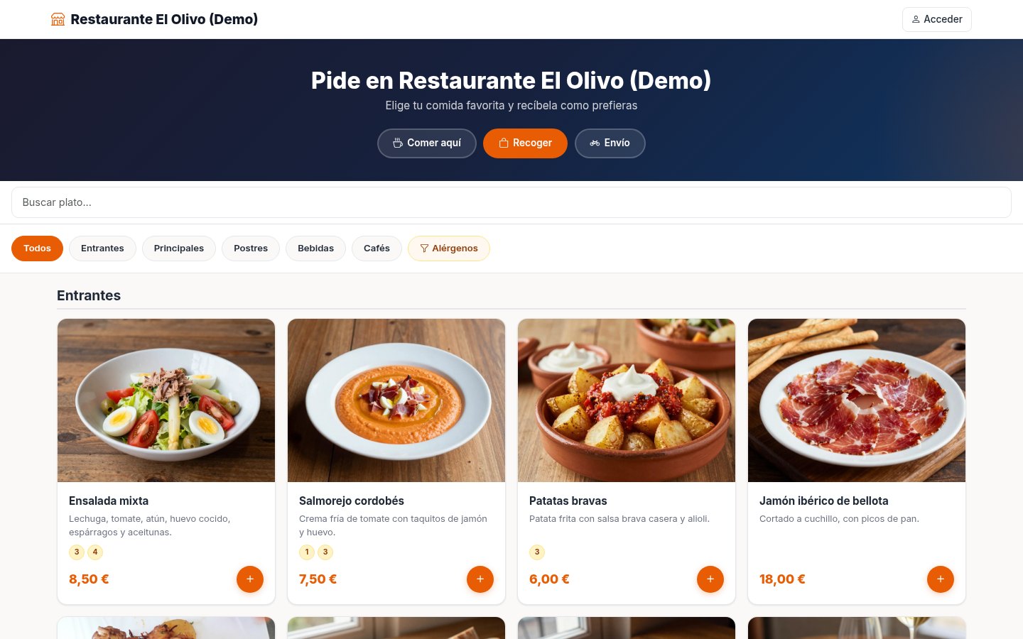Online orders — Collection, delivery or at the table